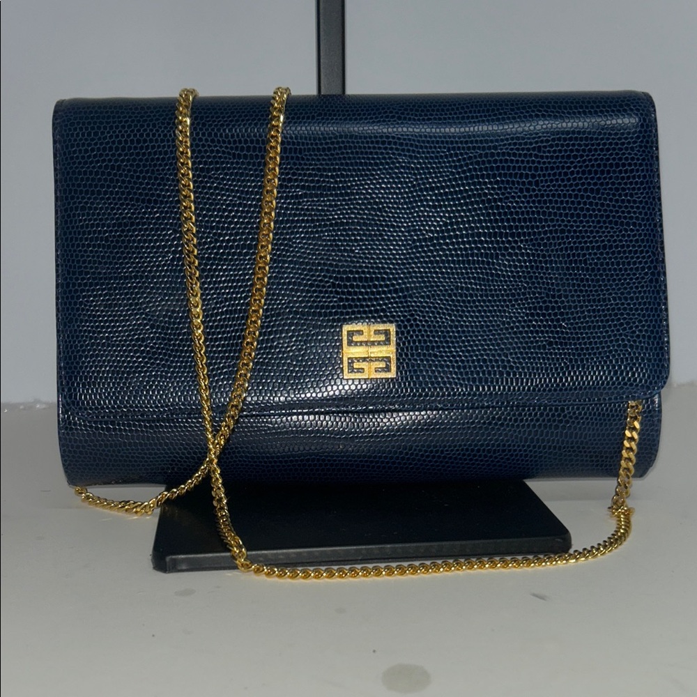 Givenchy Leather Lizard - Embossed  Shoulder Bag with Gold Chain
